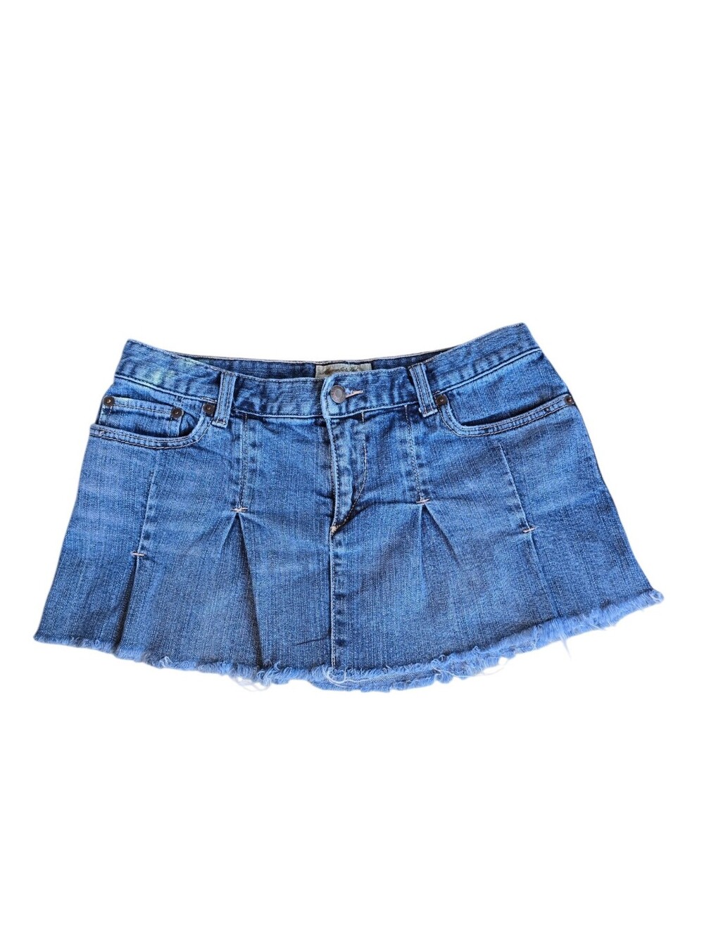 Abercrombie & Fitch Y2K Vintage Super Low Rise Cut Off Denim Mini Skirt Size 4